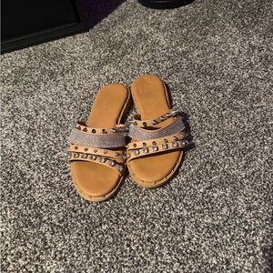 Nicole Miller Tan Studded Sandals